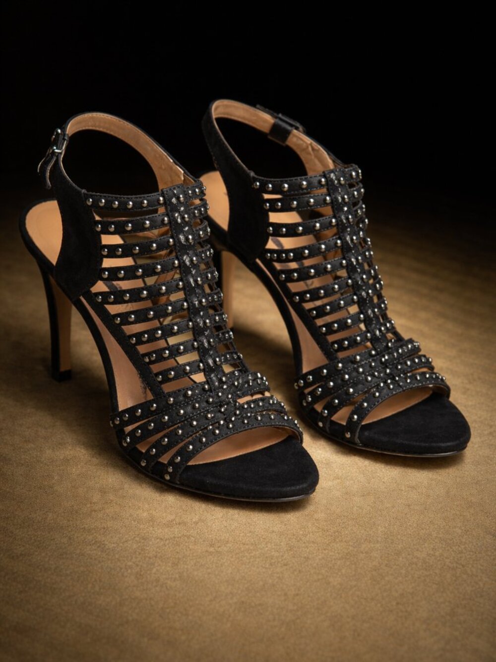 New Via Spiga Black Suede Embellished Stiletto Pumps Size 8.5 Studded Heels